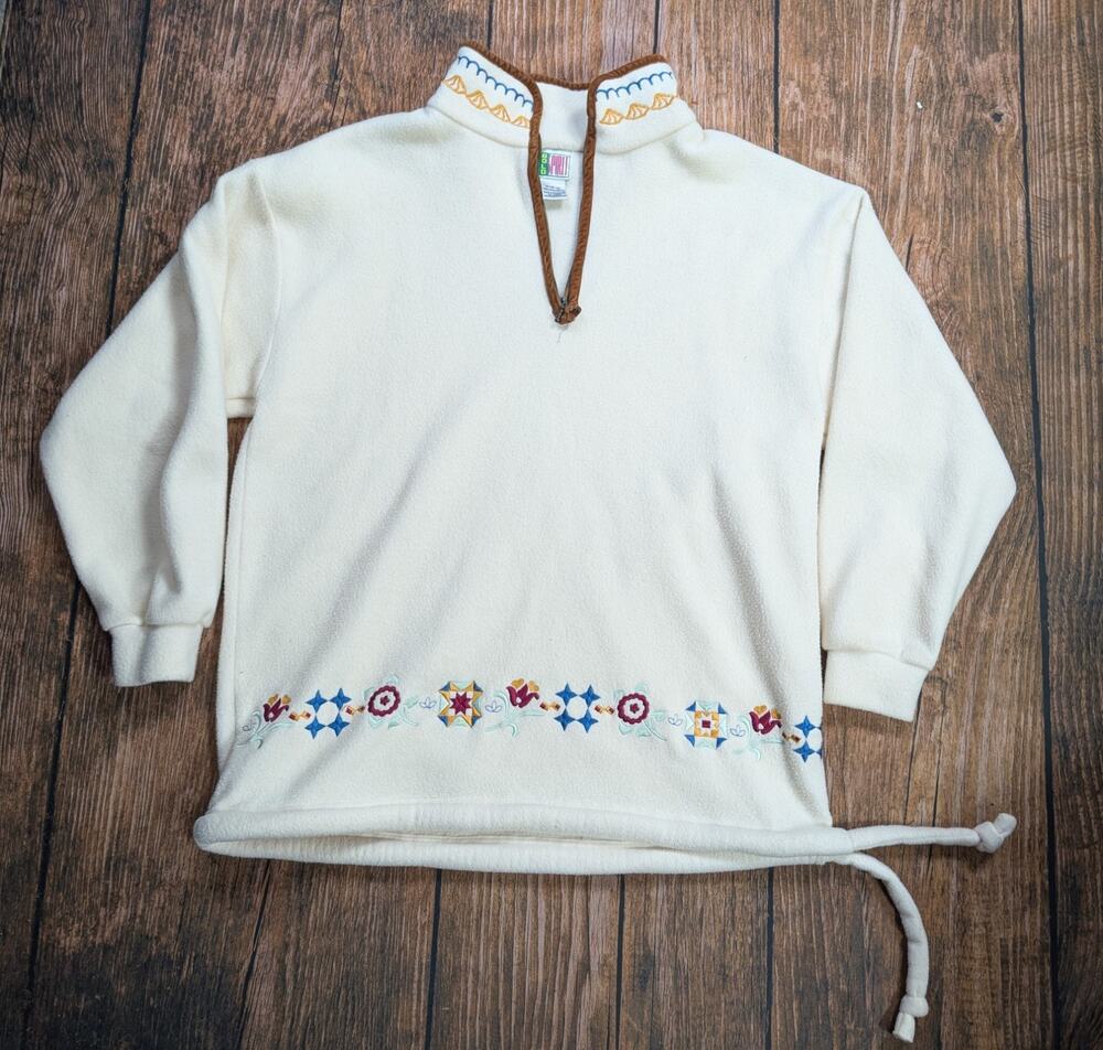 Vintage Women's Bold Spirit Women's Cream Embroidered Fleece Size M